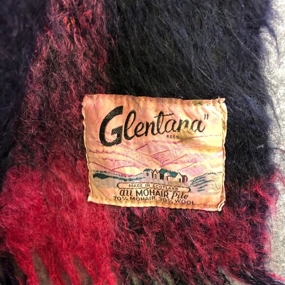 Vintage Glentana Mohair Wool Throw Blanket Red Black Plaid Scottish 48'' x 66'' - Picture 4 of 6